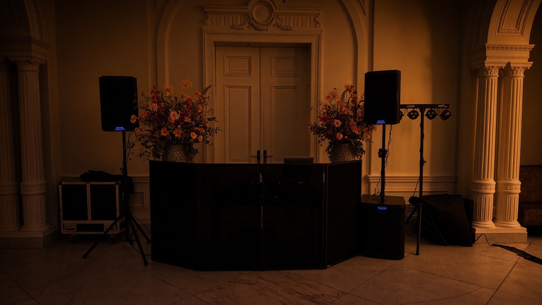 Dezelfde DJ-opstelling in de zaal, van iets dichterbij